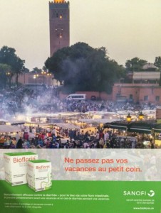 Publicité de Sanofi associant Marrakech et la diarrhée